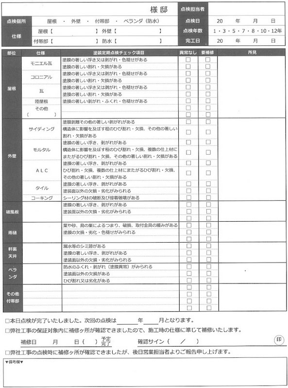 点検シートの写真